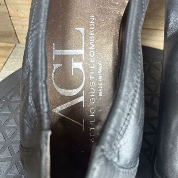 AGL Womens Sz 38.5 / 8.5 Black Leather Cap Toe Horsebit Loafer Ballet Flat Shoes - Picture 7 of 10